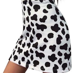 TOPVEST Women's Summer High Waist Cute Kpop Skirt Cow Print Casual A Line Mini S